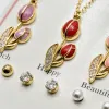 Golden tulip-shaped necklace stud set, purple-red and pink main pendant with card accessory gift Application Scenario